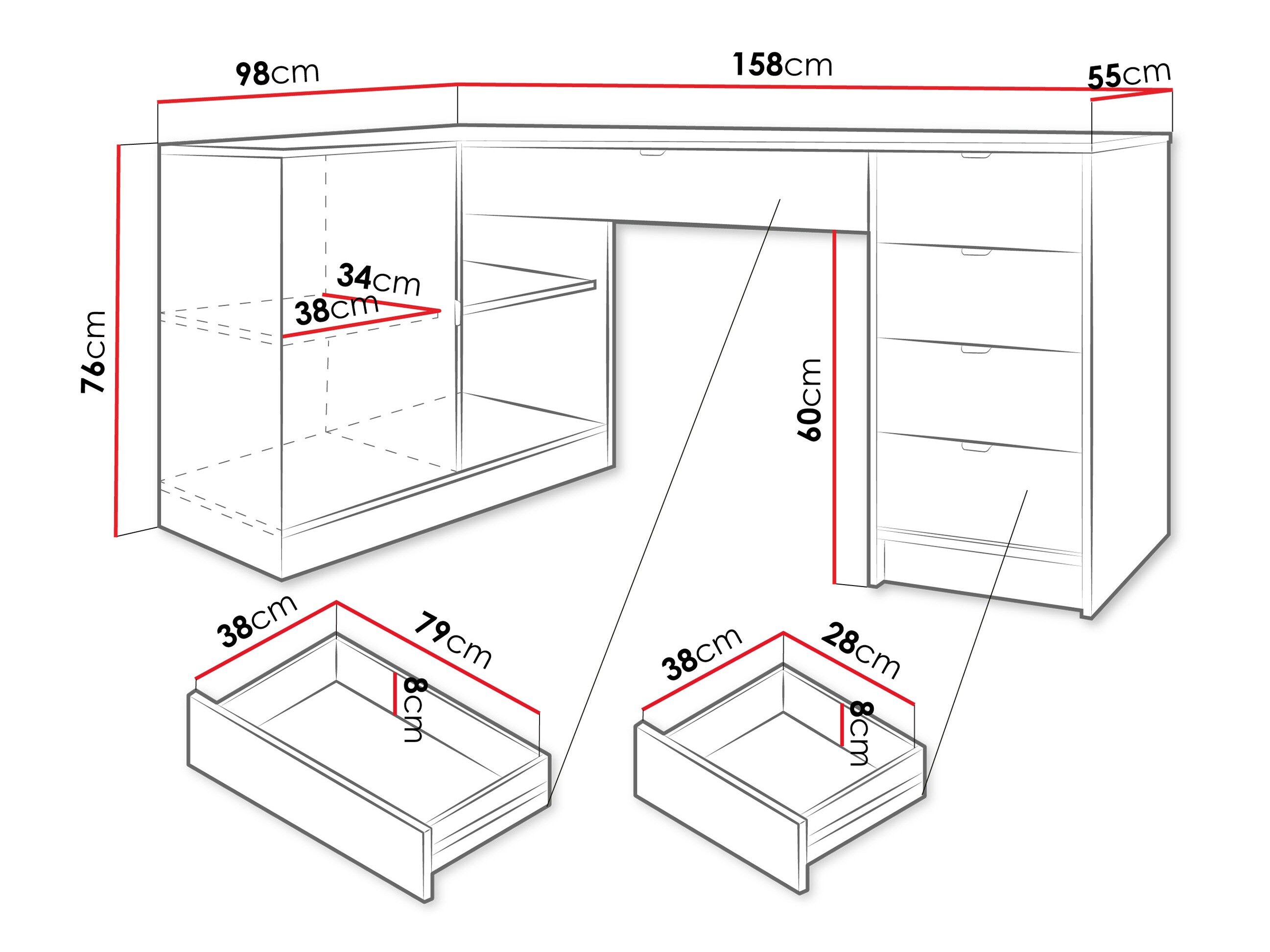 Hjørneskrivebord Comfivo Larmire 127 (Sort)
