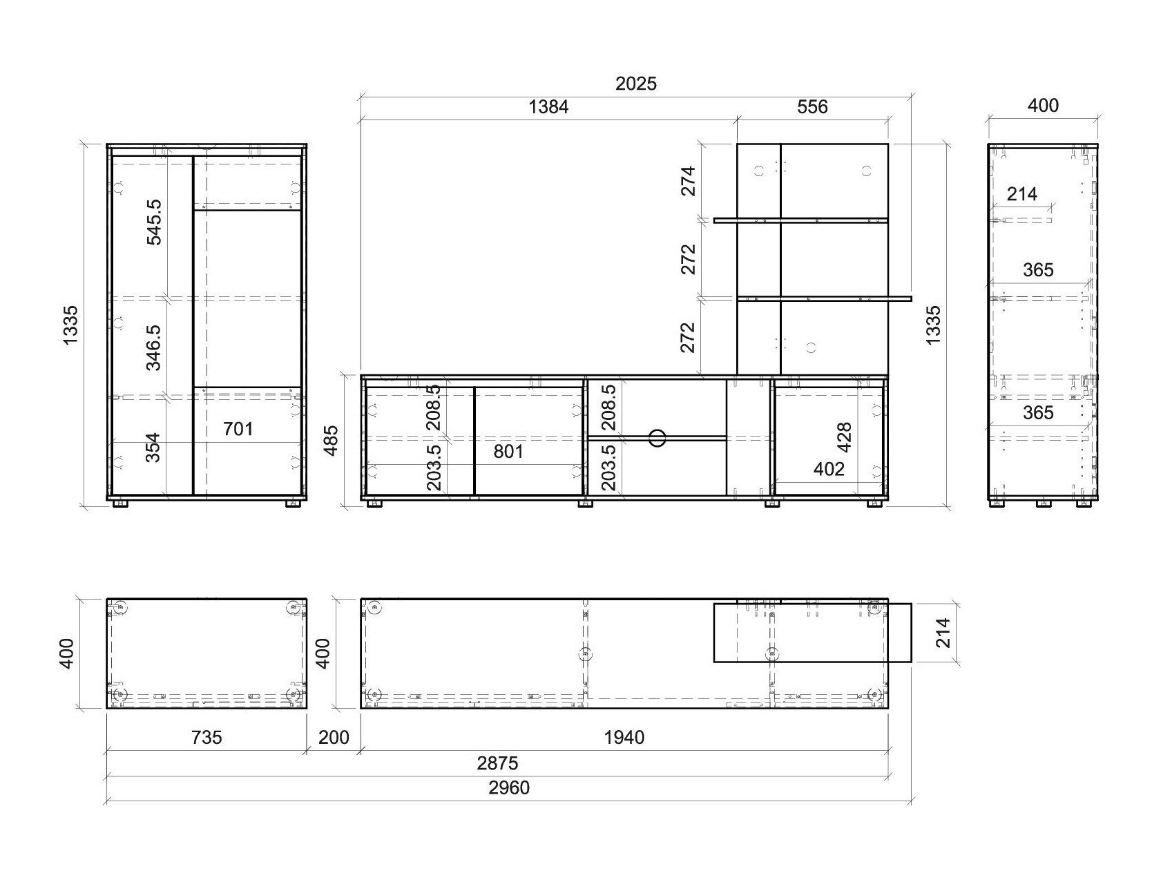 Woonkamerset Ontario 226 (Antraciet + Artisan eiken)