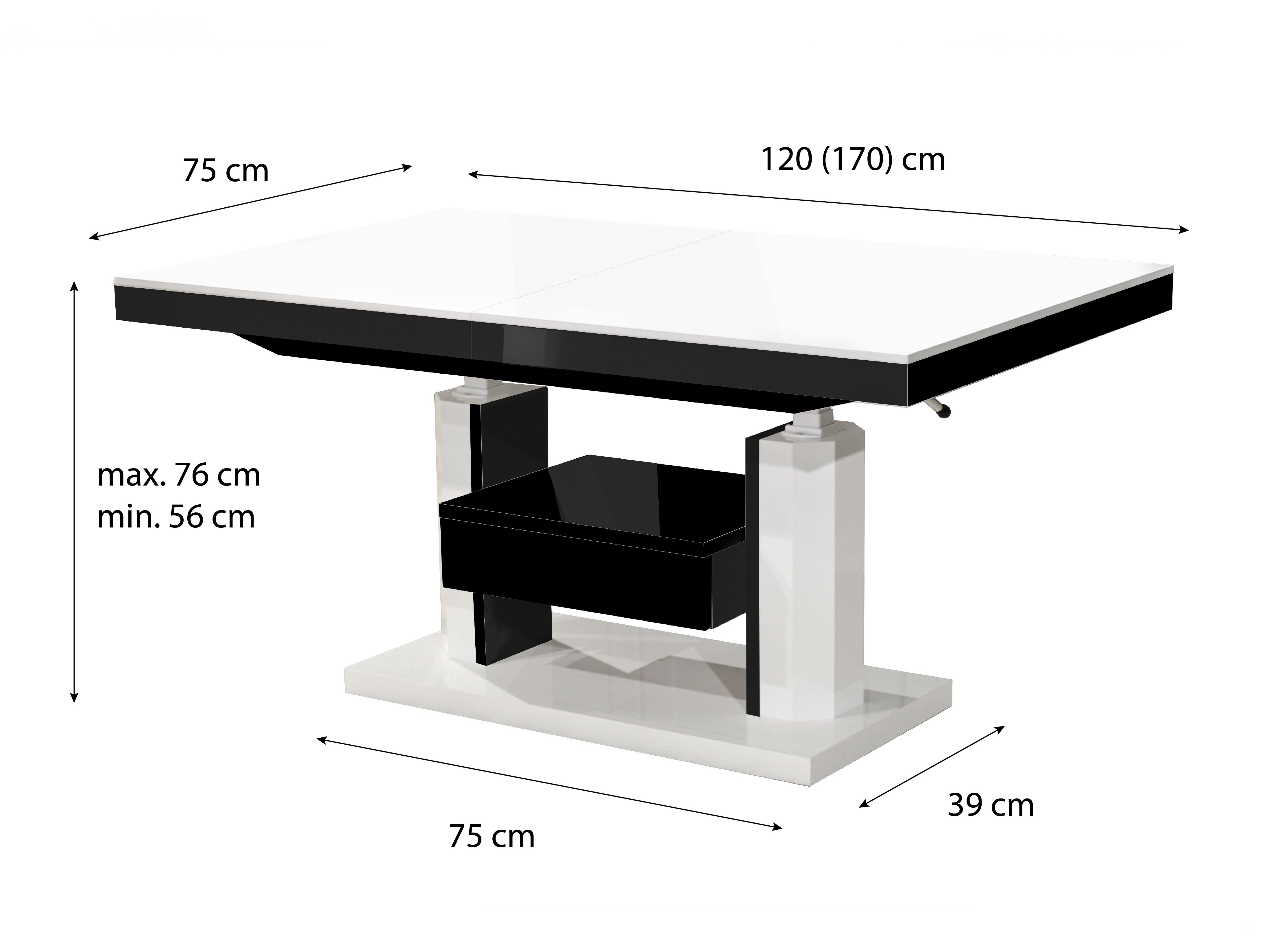 Transformeerbare salontafel Hoboken 100 (Glanzend wit + Glanzend zwart)