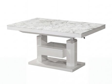 Transformeerbare salontafel Hoboken 100 (Wit marmer + Glanzend wit)