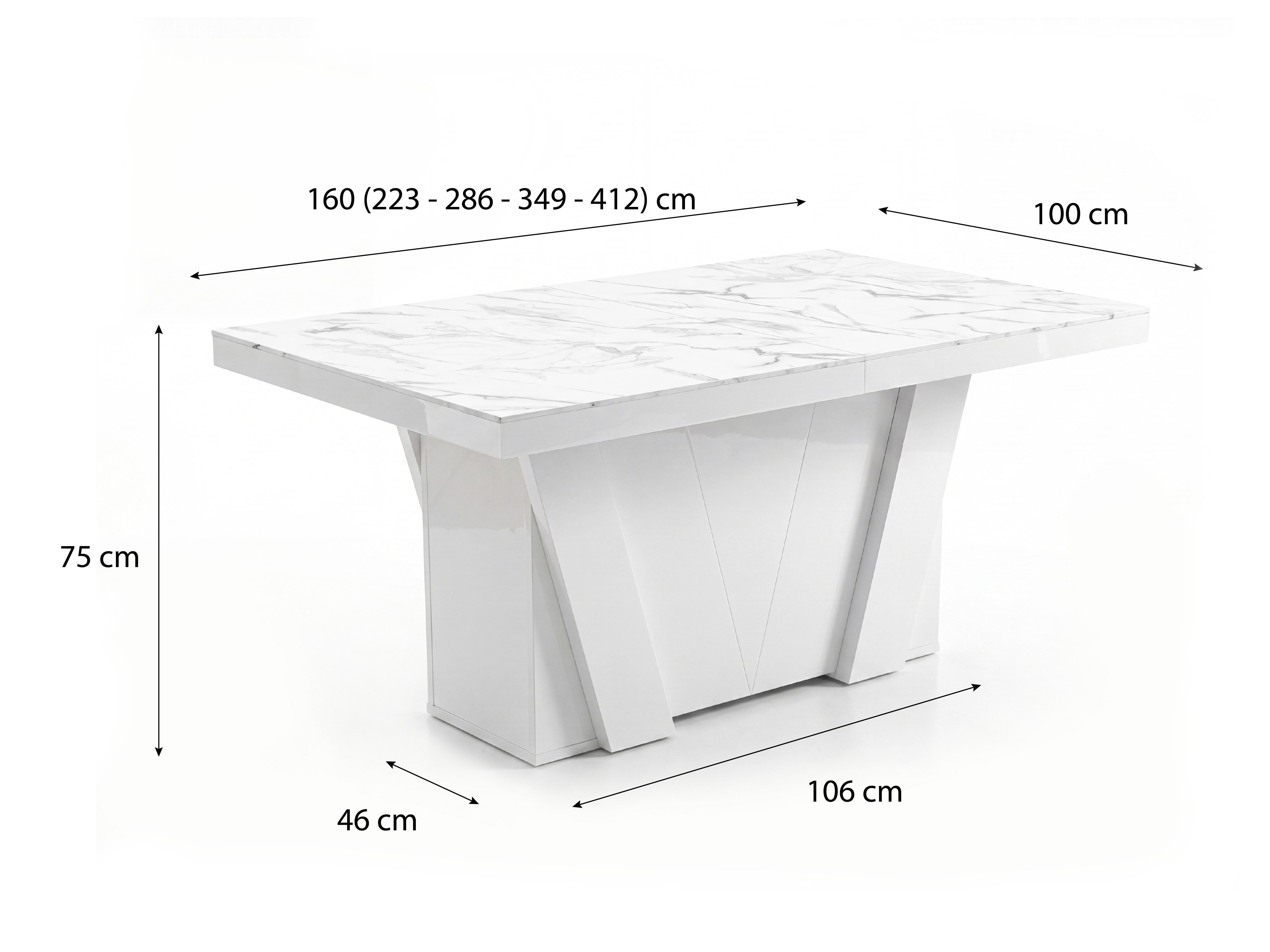 Tafel Hoboken 101 (Wit marmer + Glanzend wit)