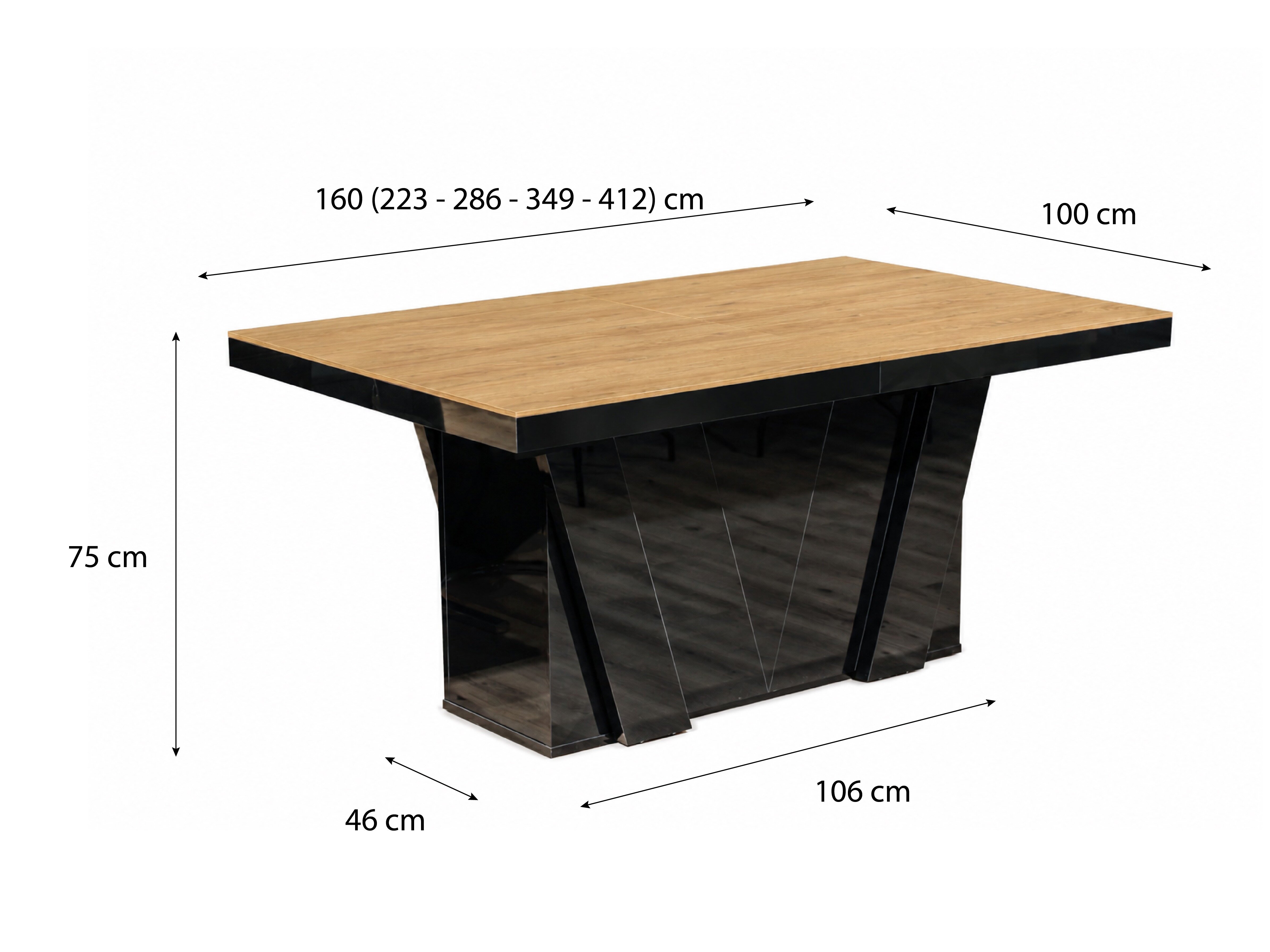 Tafel Hoboken 101 (Eiken + Glanzend zwart)