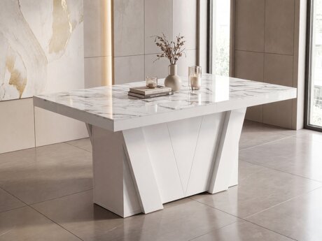 Tafel Hoboken 101 (Wit marmer + Glanzend wit)
