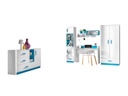 De reeks van de kinderkamer Sorviru 107 (Wit + Turquoise)