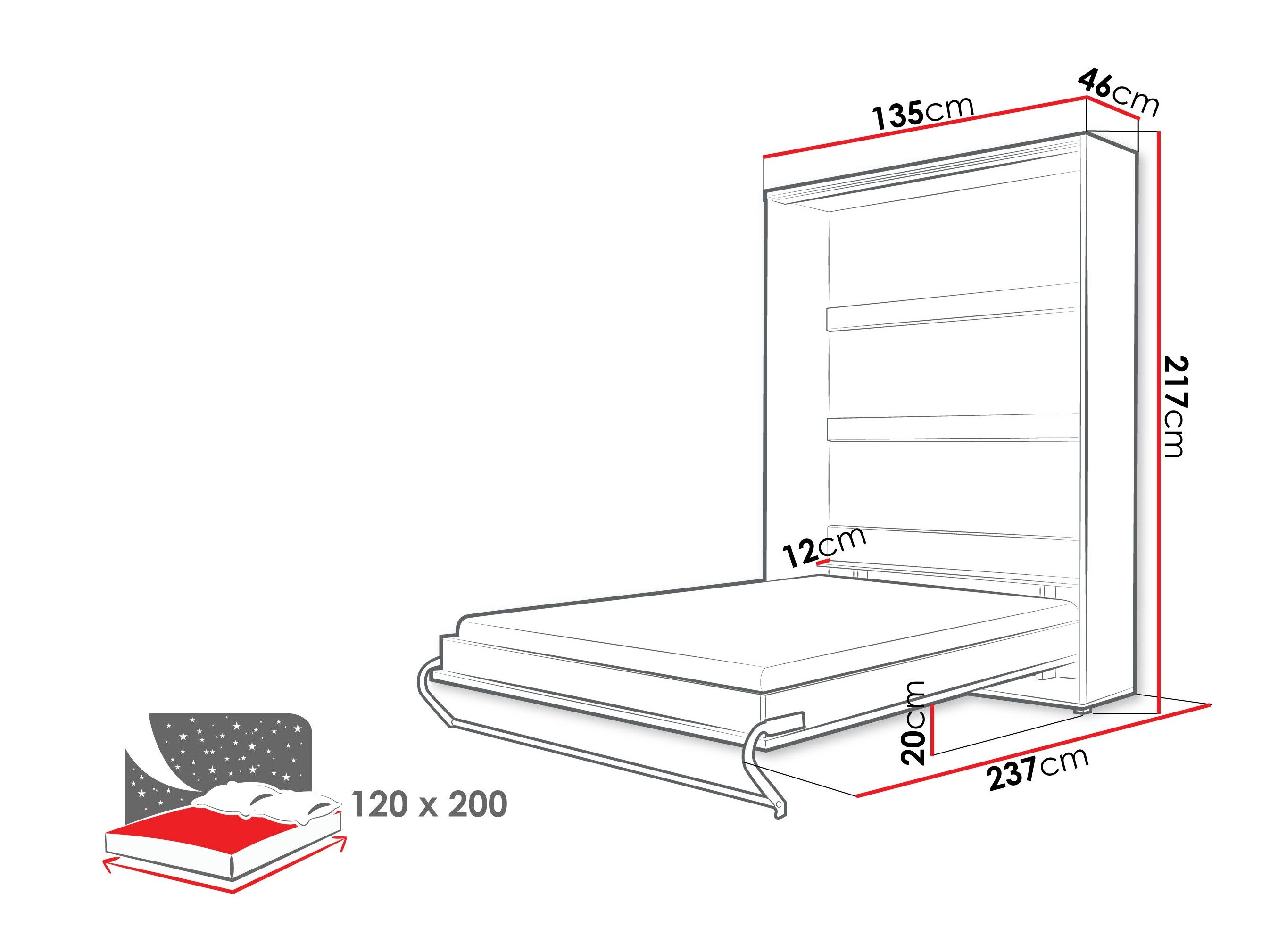 Muurbed Concept Pro Lenart III (Wit + Glanzend wit)