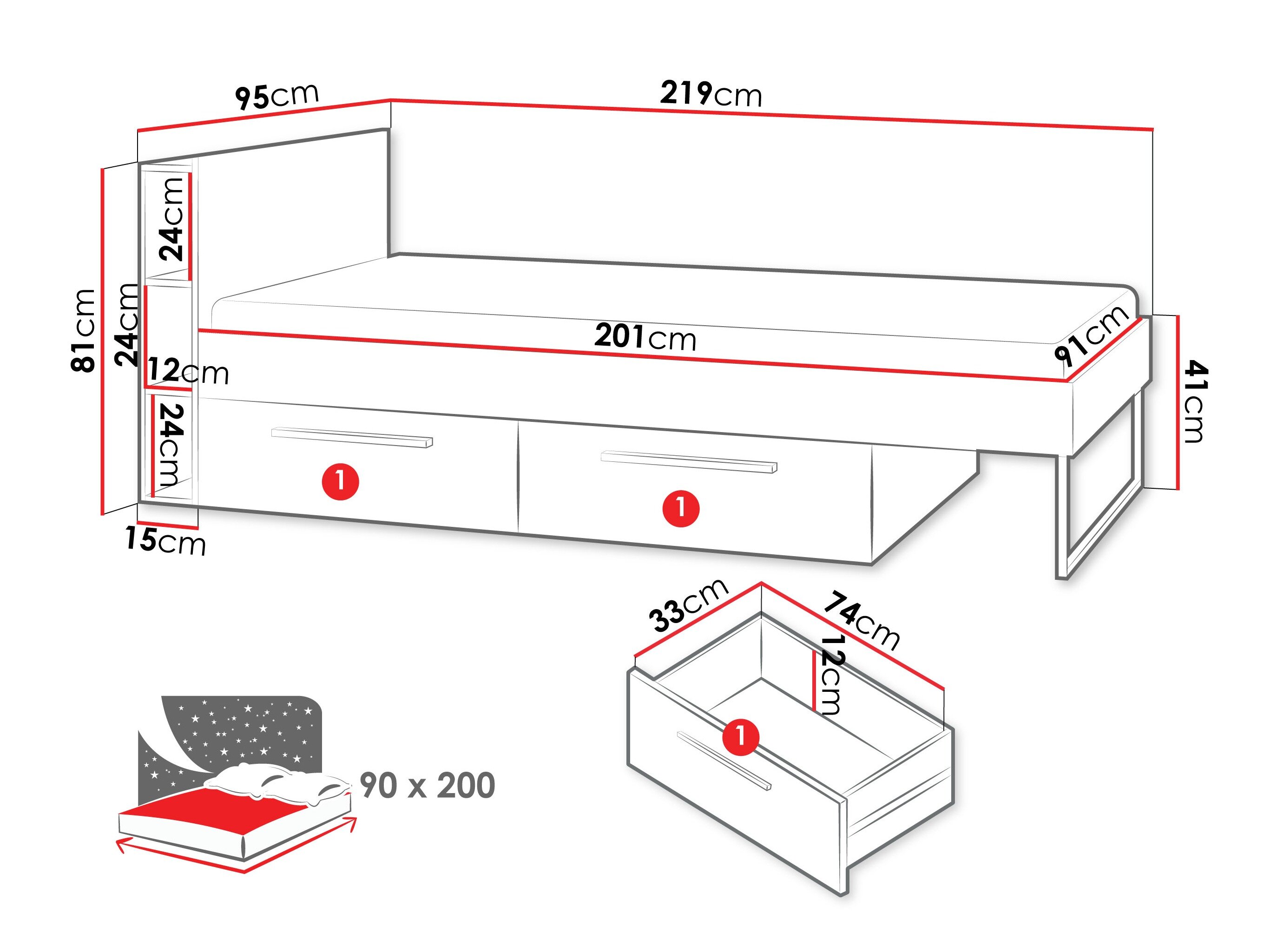 Bed Etruva 110 (Kasjmier + Eiken)