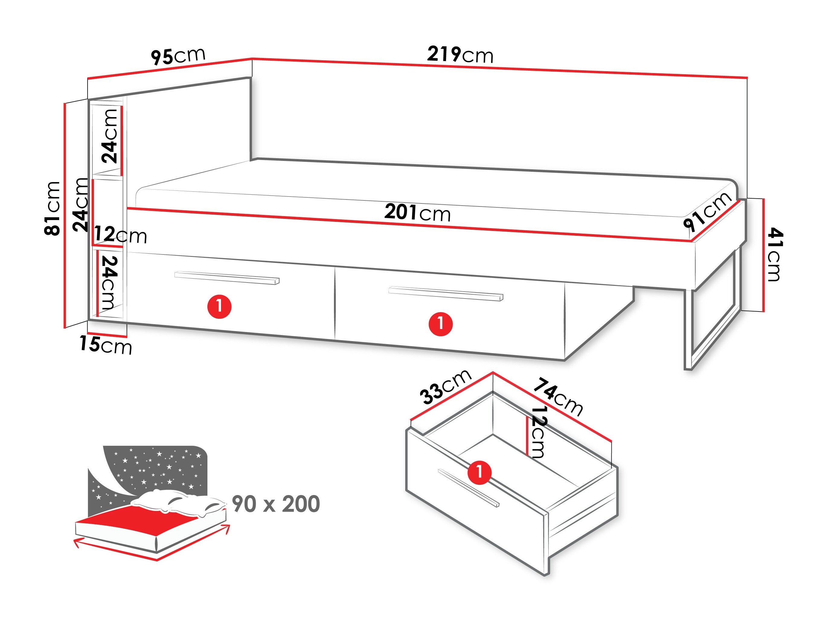 Bed Etruva 110 (Kasjmier + Roze)