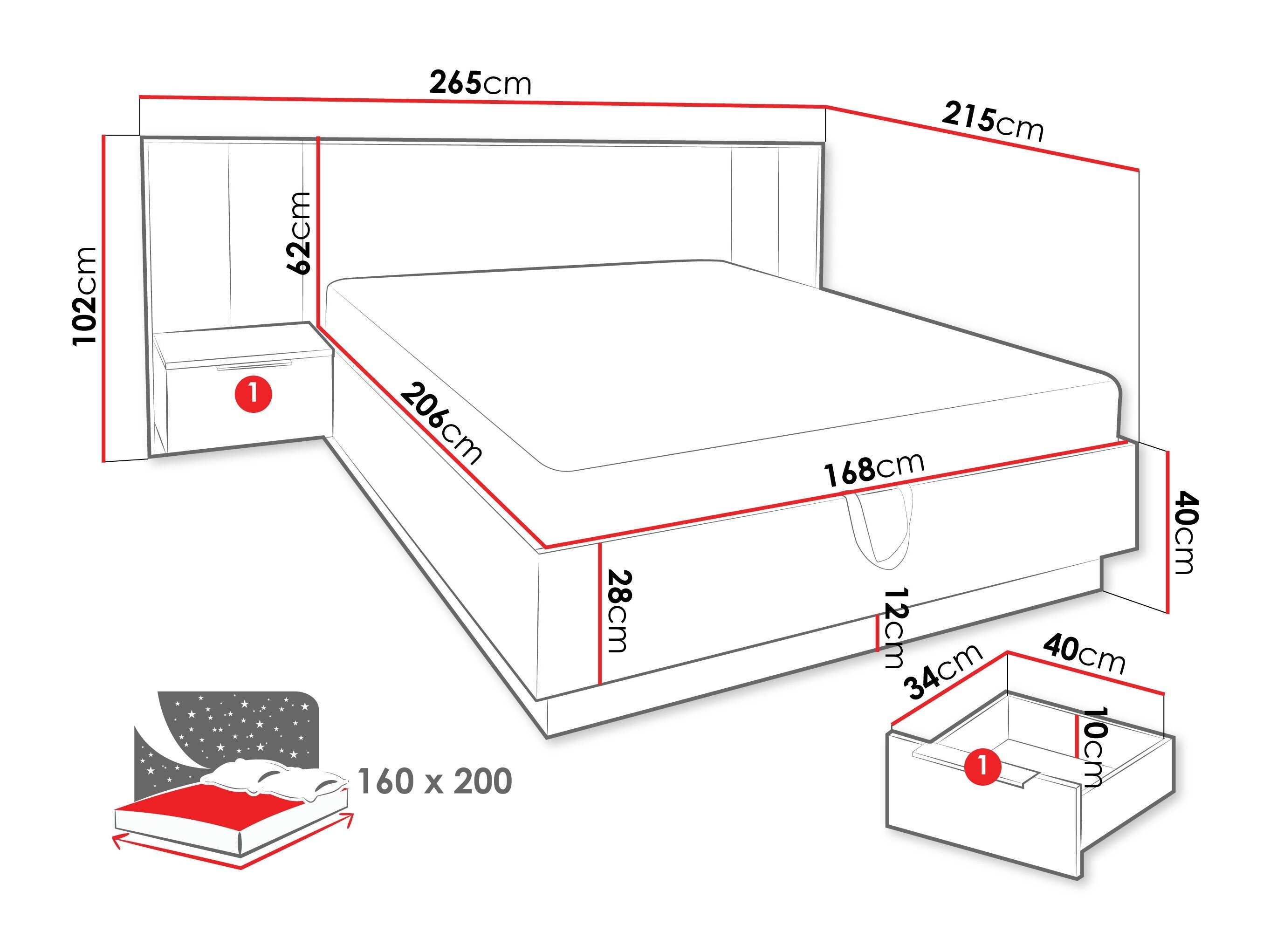 Bed Enolevo 115 (Wotan eik + Zwart)