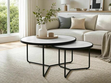 Salontafel set Detroit 252 (Wit marmer + Zwart)