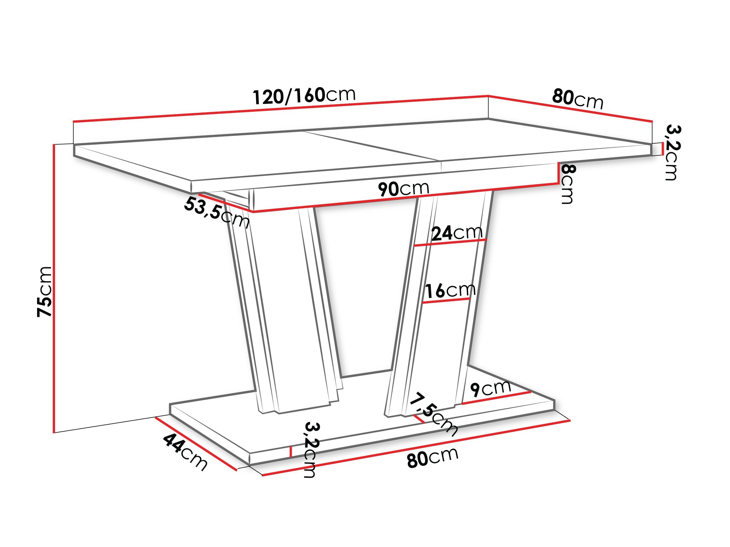 Tafel Goodyear 139 (Wit marmer + Zwart)