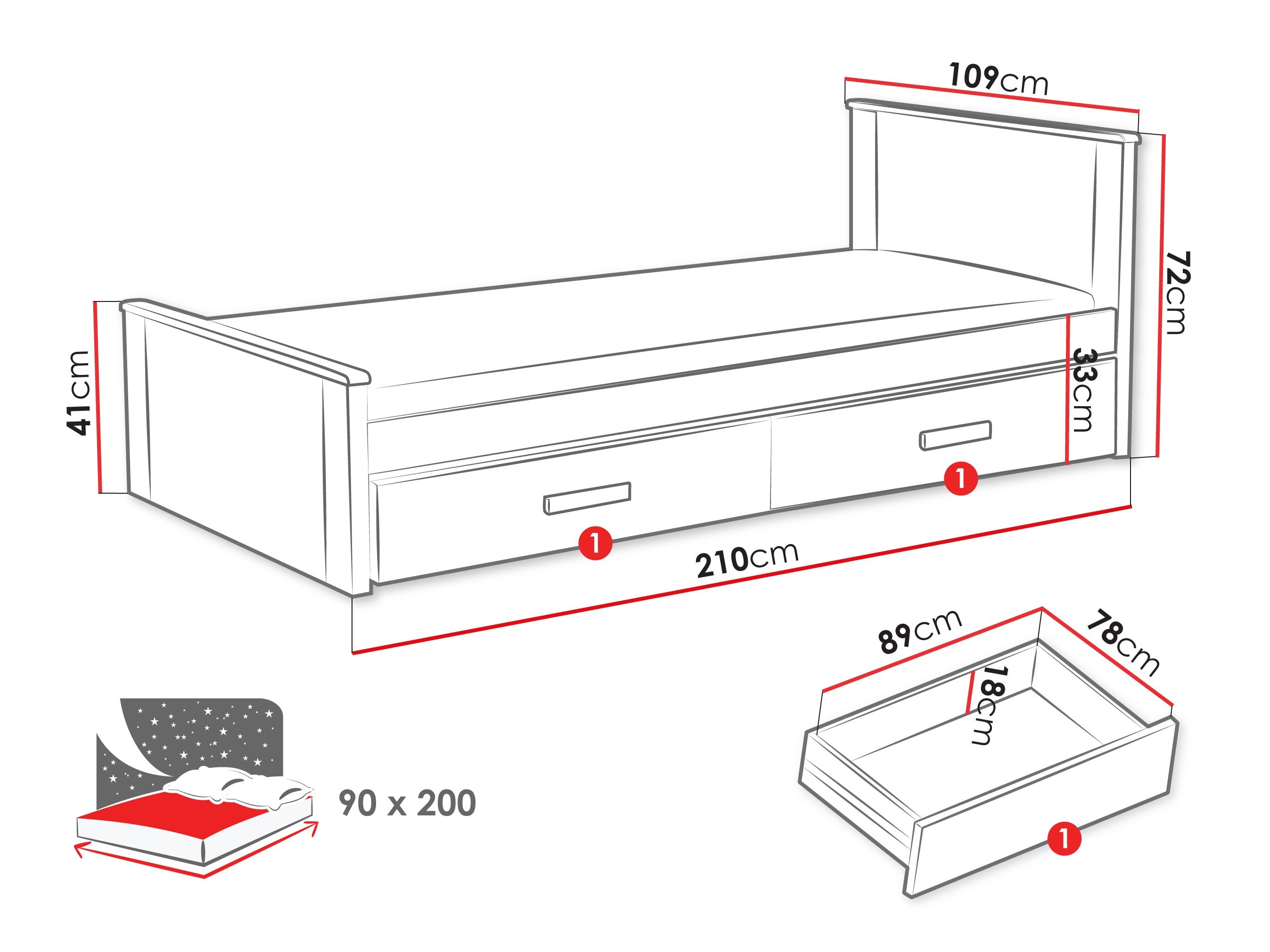 Bed Henderson 116 (Wit + Grijs)