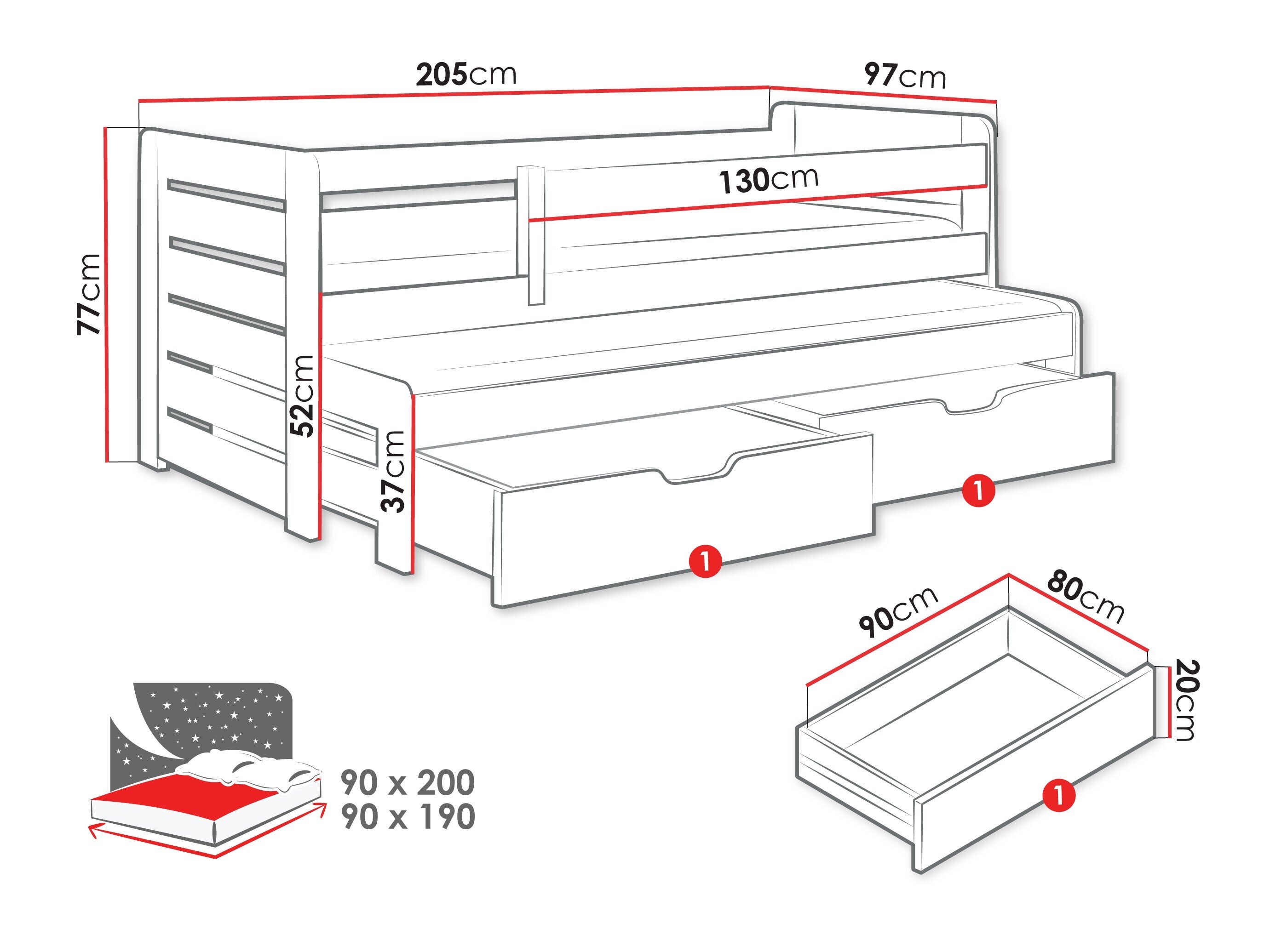 Bed Henderson 127 (Grijs + Grafiet)