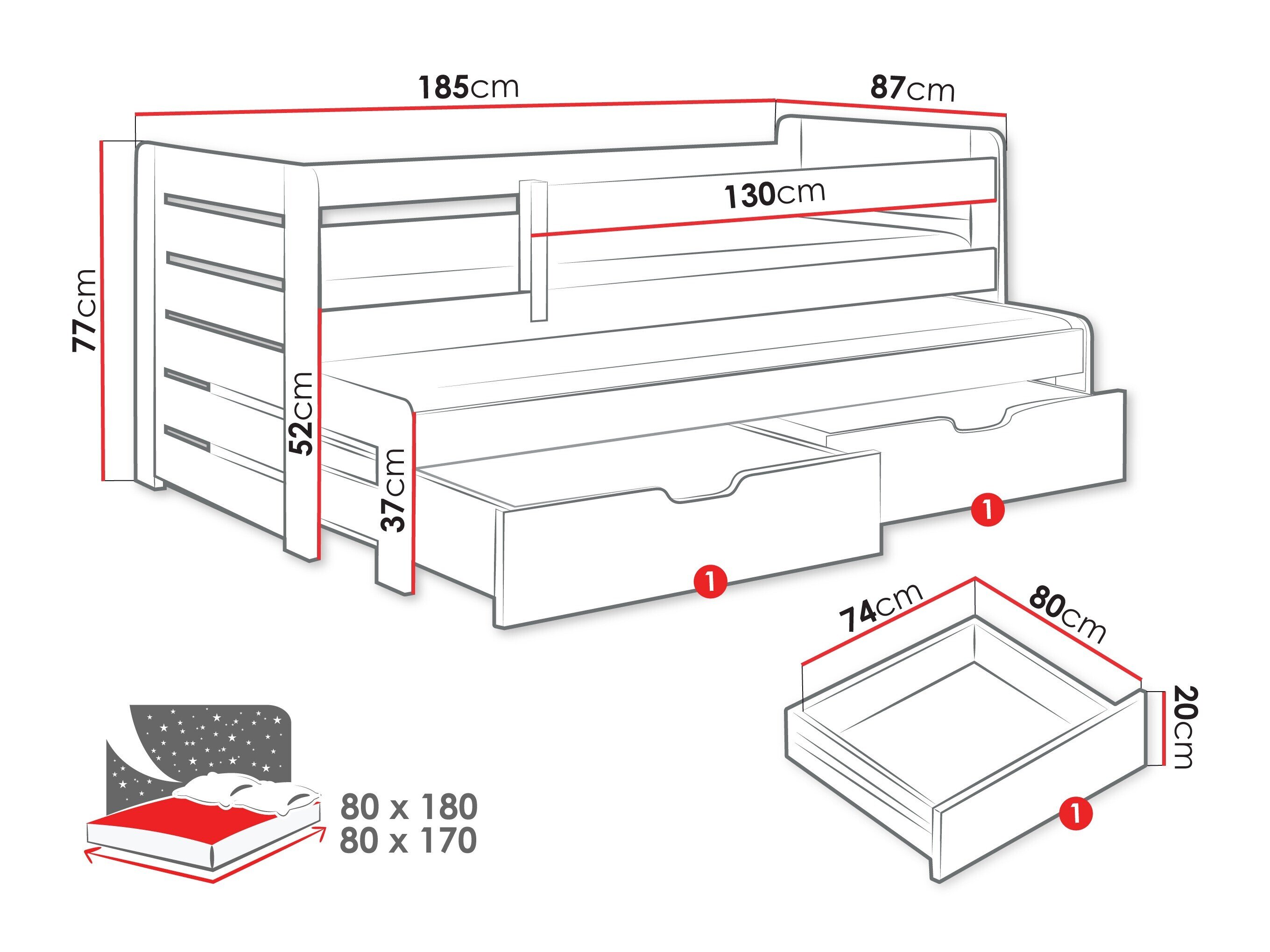 Bed Henderson 127 (Grijs + Grafiet)