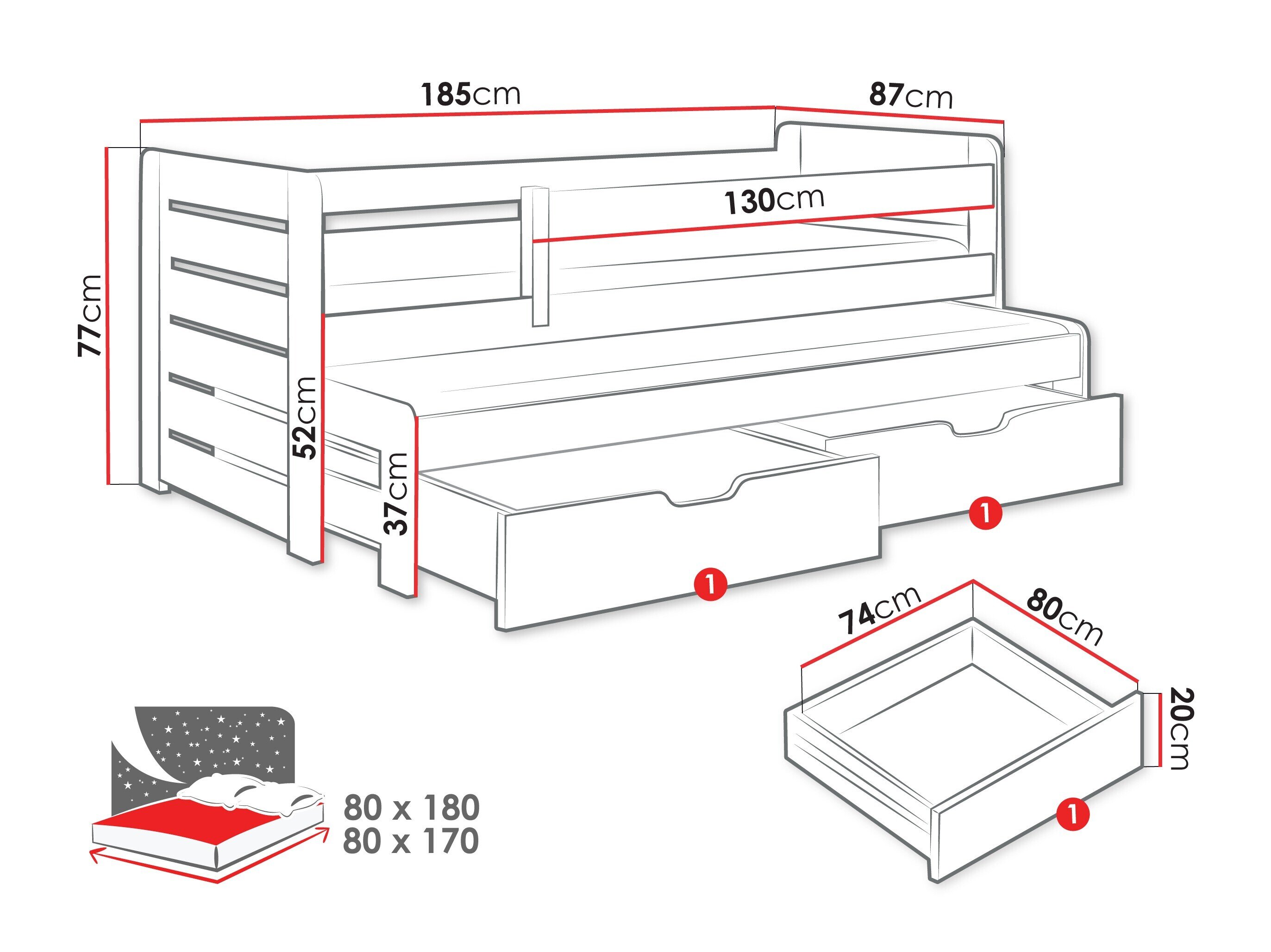 Bed Henderson 127 (Wit + Grijs)