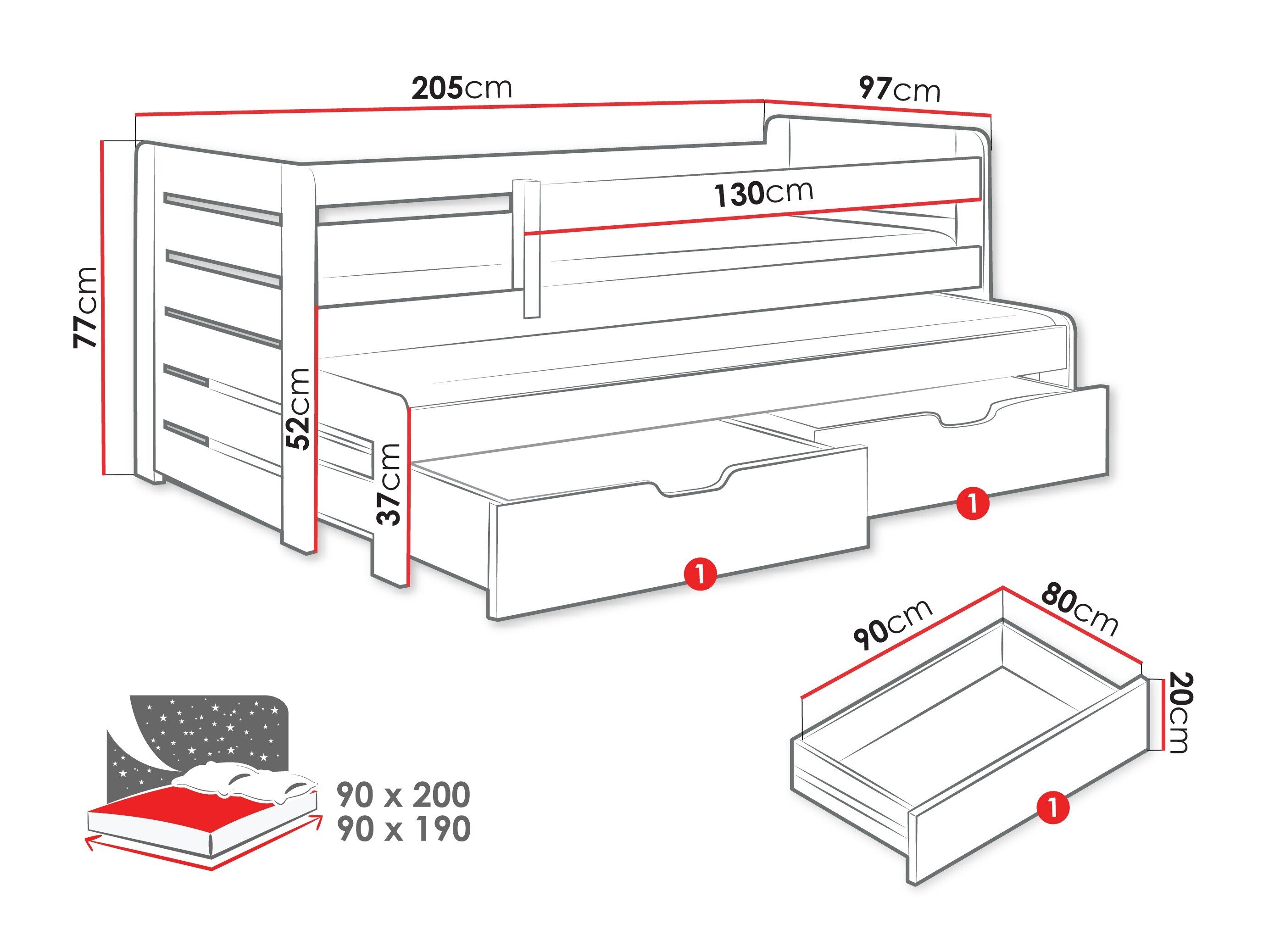 Bed Henderson 127 (Wit + Grijs)