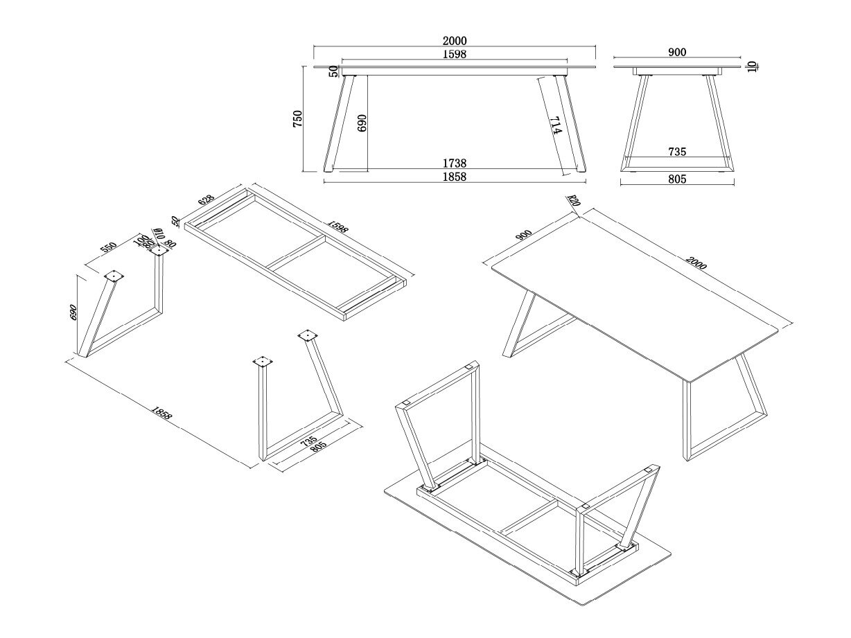 Tafel Dallas 5355 (Grijs + Zwart)