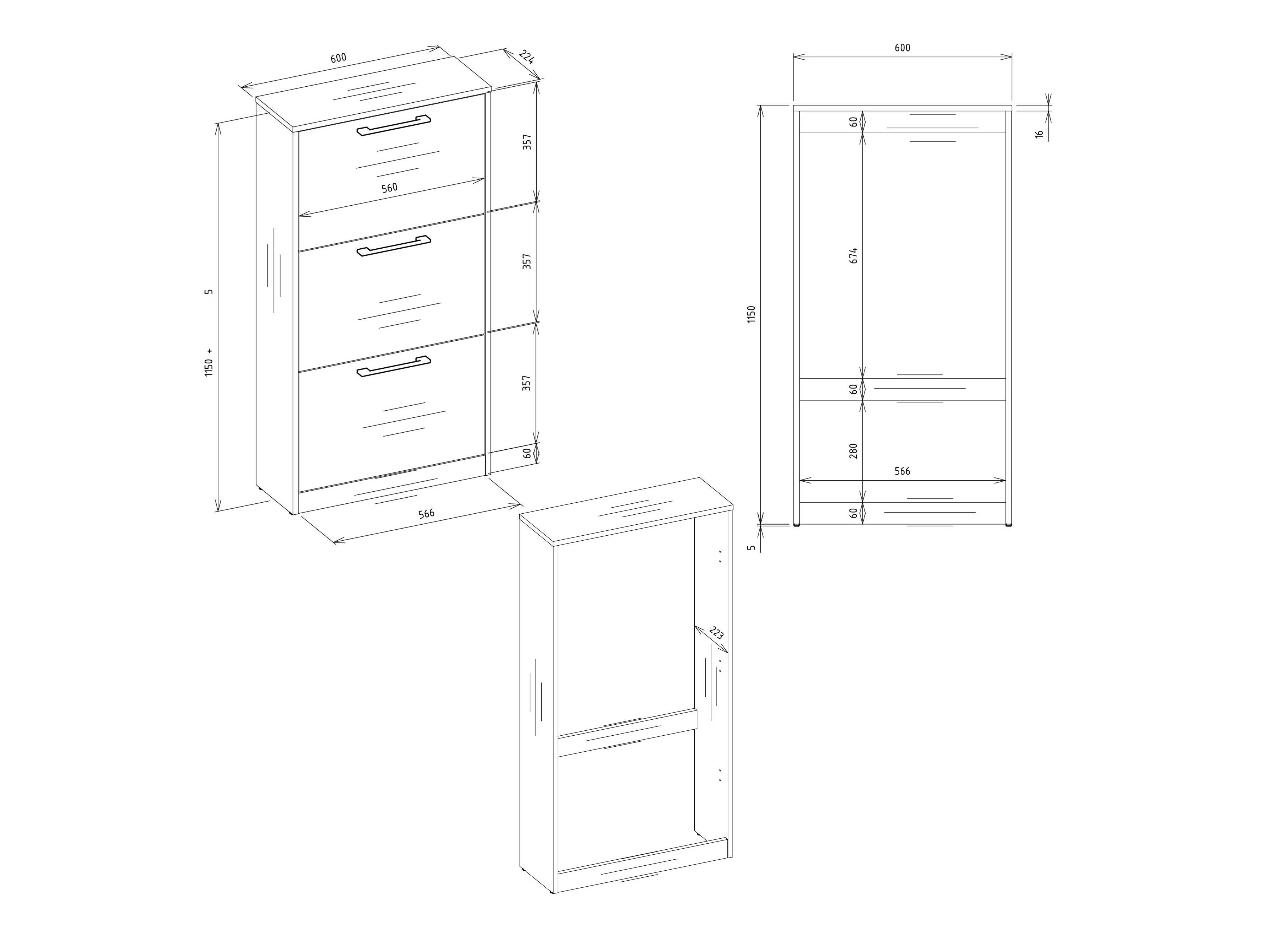 Schoenenkast Mandeville 224 (Artisan eiken + Zwart)