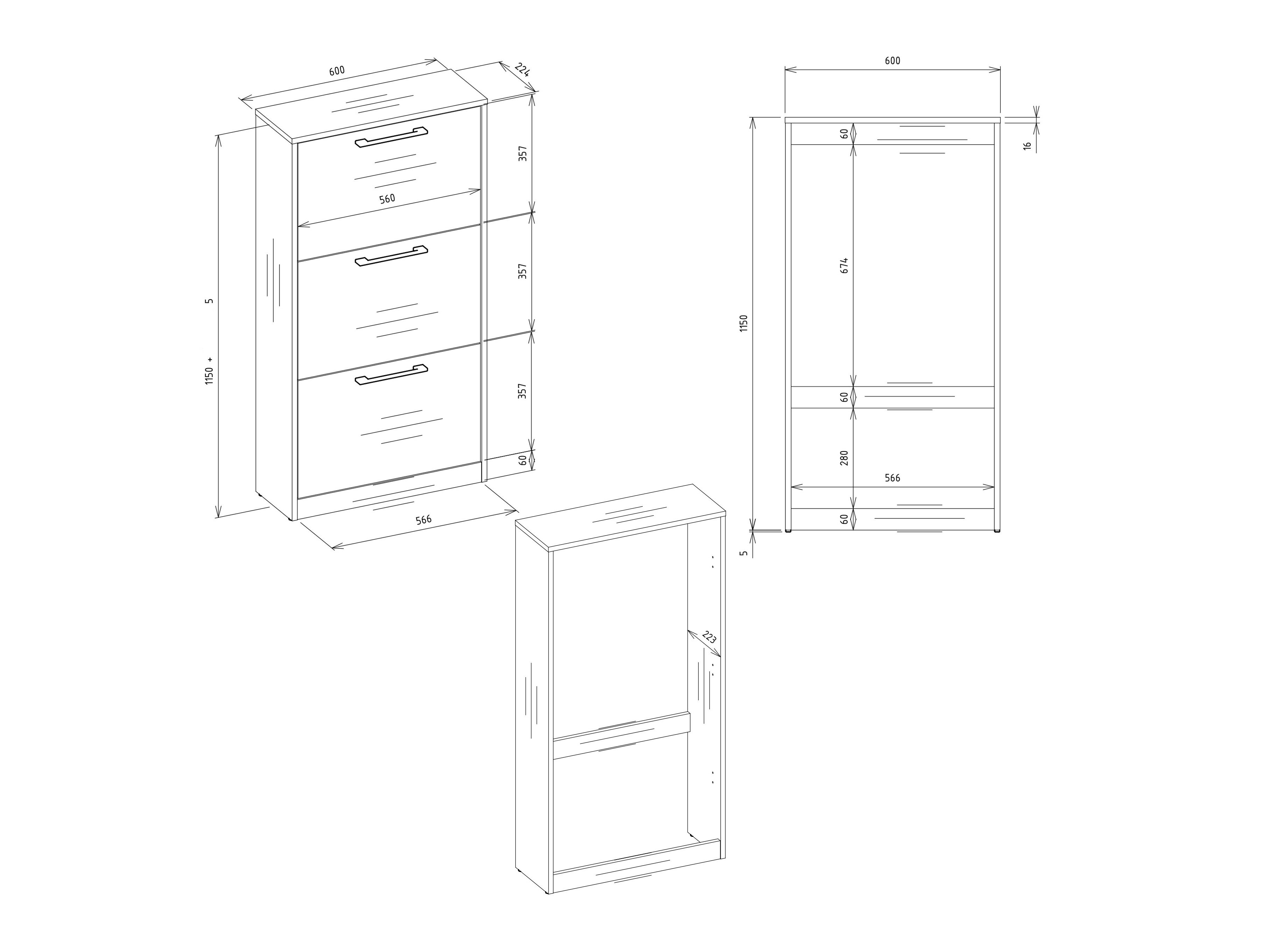 Schoenenkast Mandeville 224 (Wit + Artisan eiken)