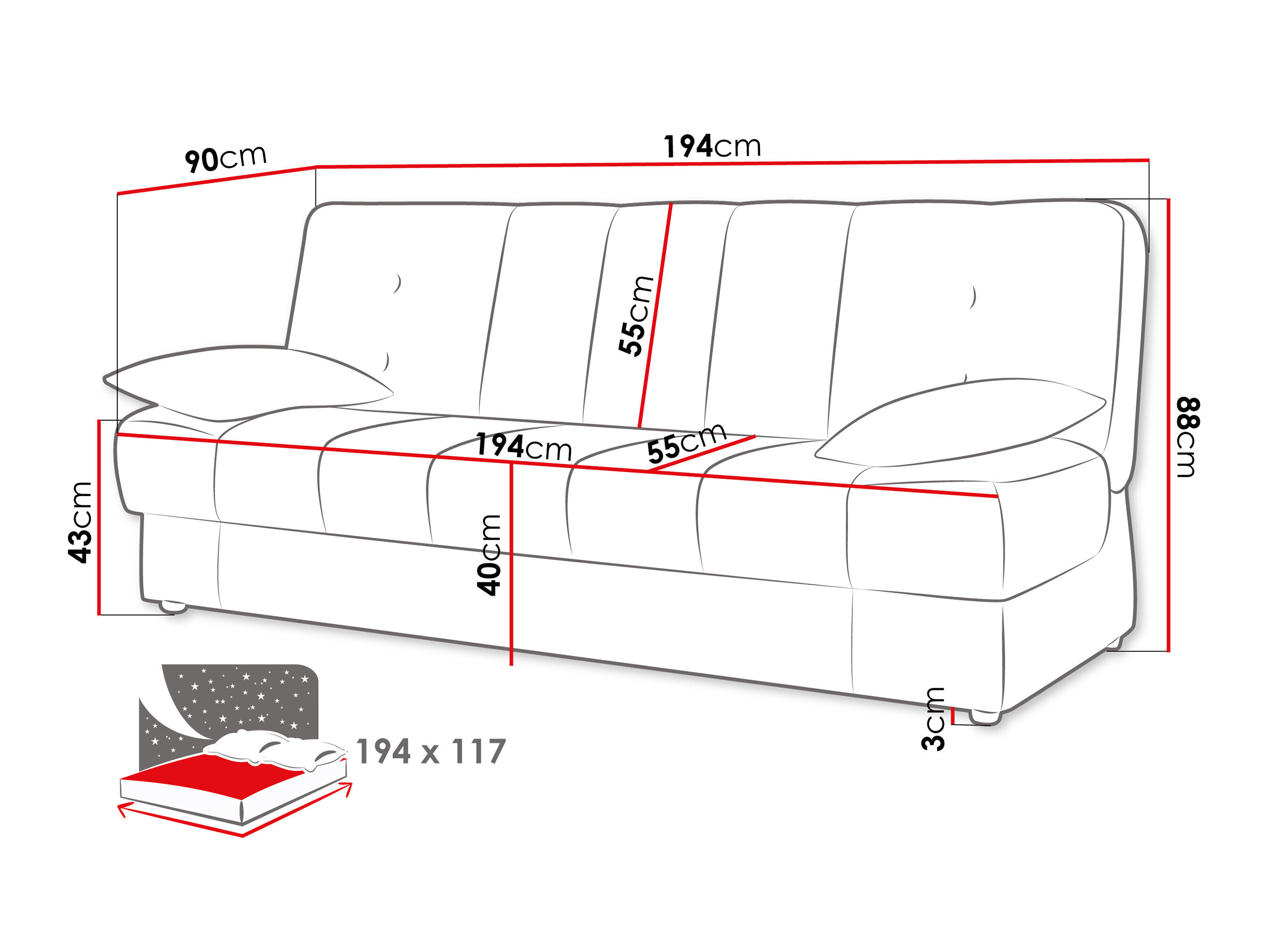 Slaapbank Columbus 120 (Velluto 3)