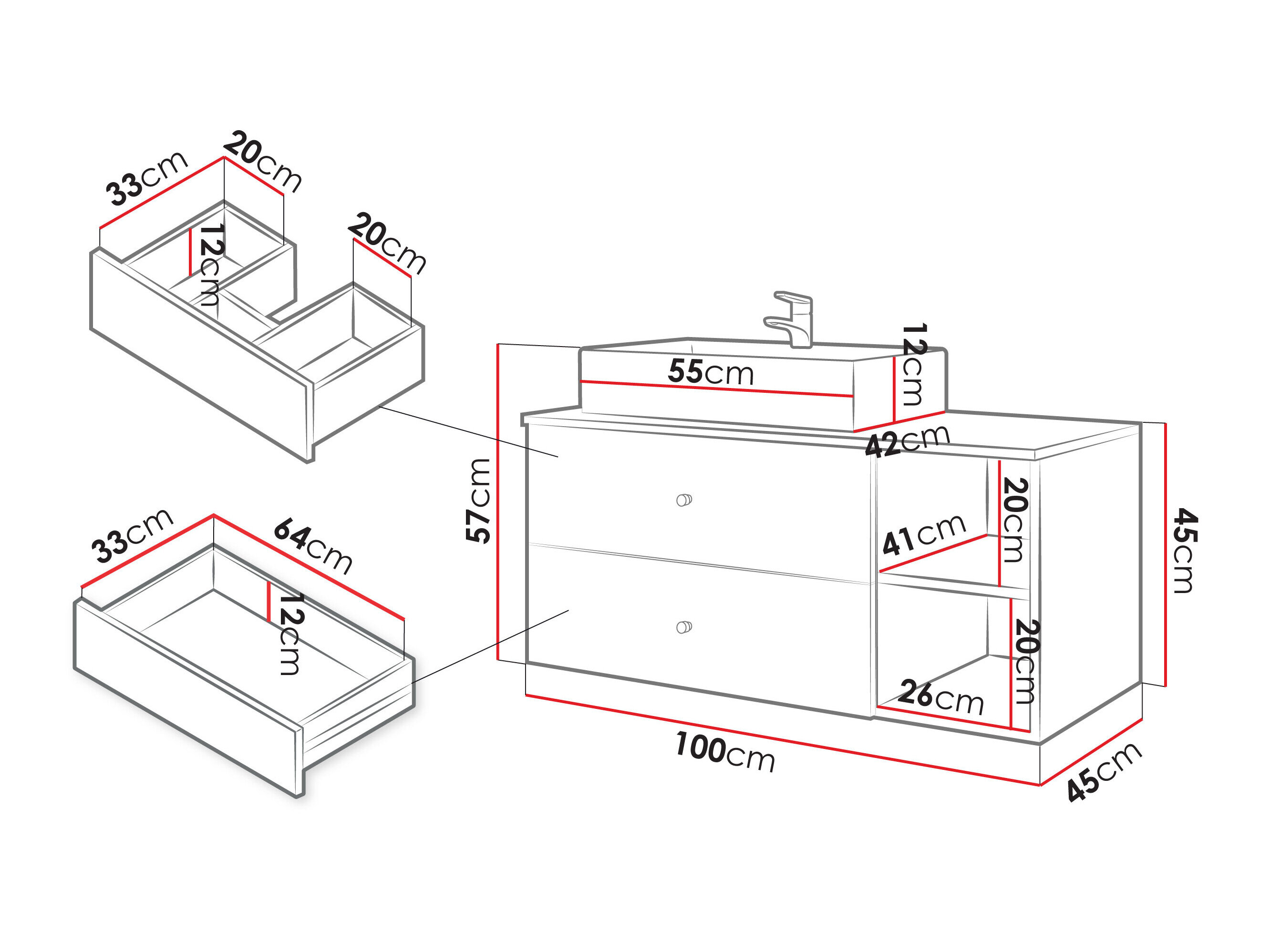 Hangend badkamermeubel voor wastafel Salus (Zwart + Zwart marmer)