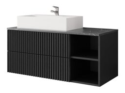 Hangend badkamermeubel voor wastafel Nauta (Zwart + Zwart marmer)