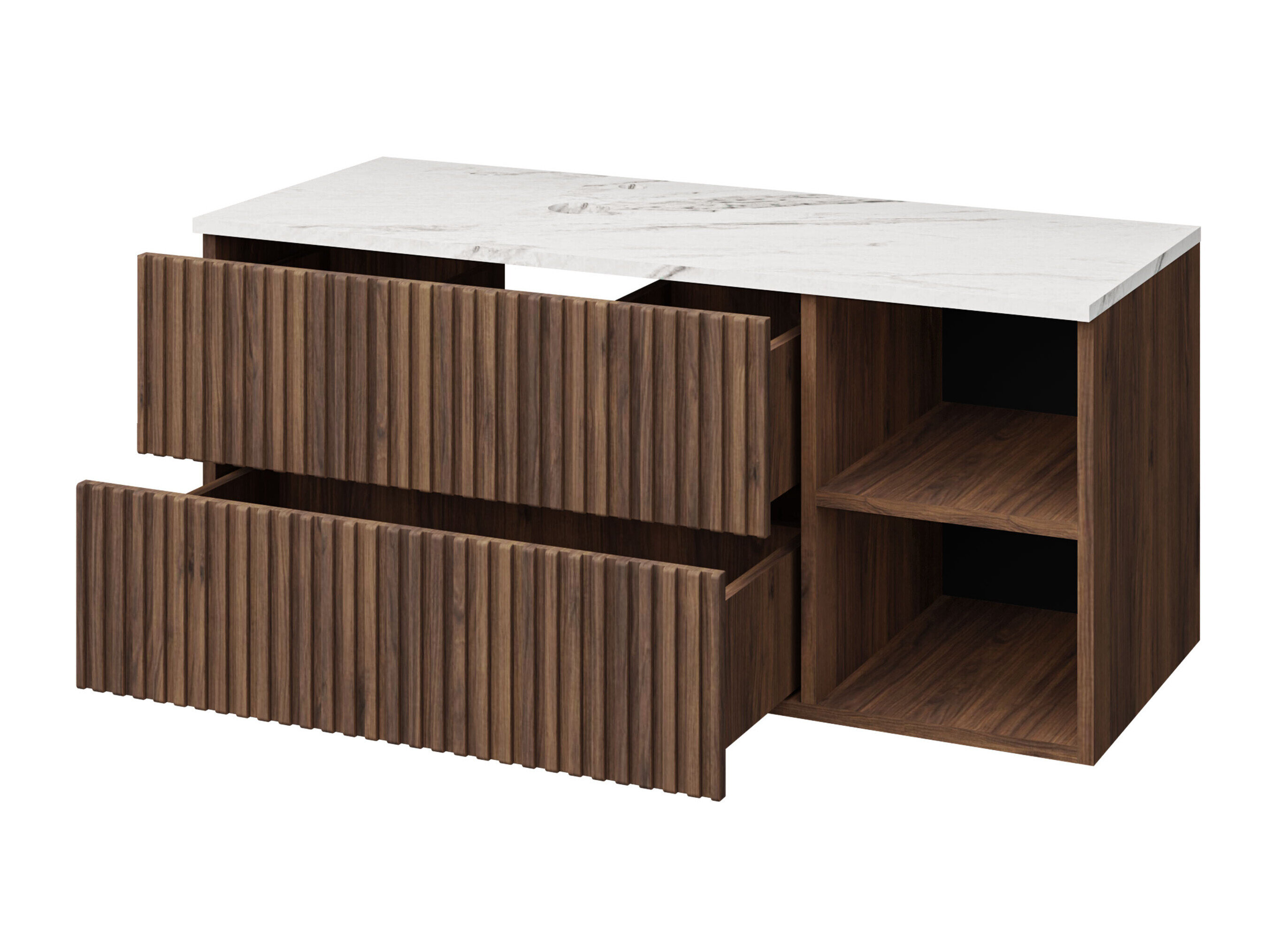 Hangend badkamermeubel voor wastafel Nauta (Zwart + Zwart marmer)