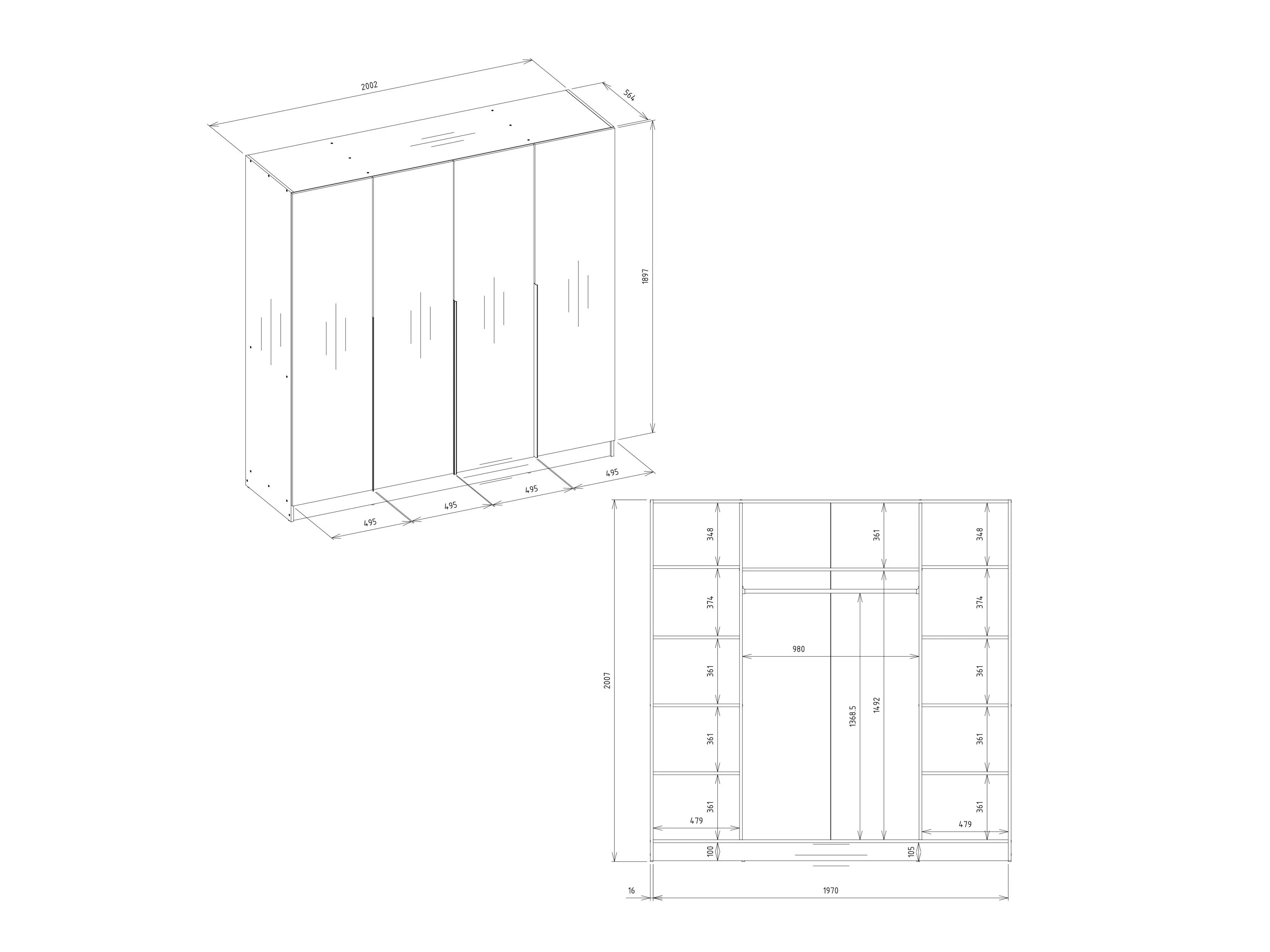 Kledingkast Mandeville 400 (Wit + Zwart)