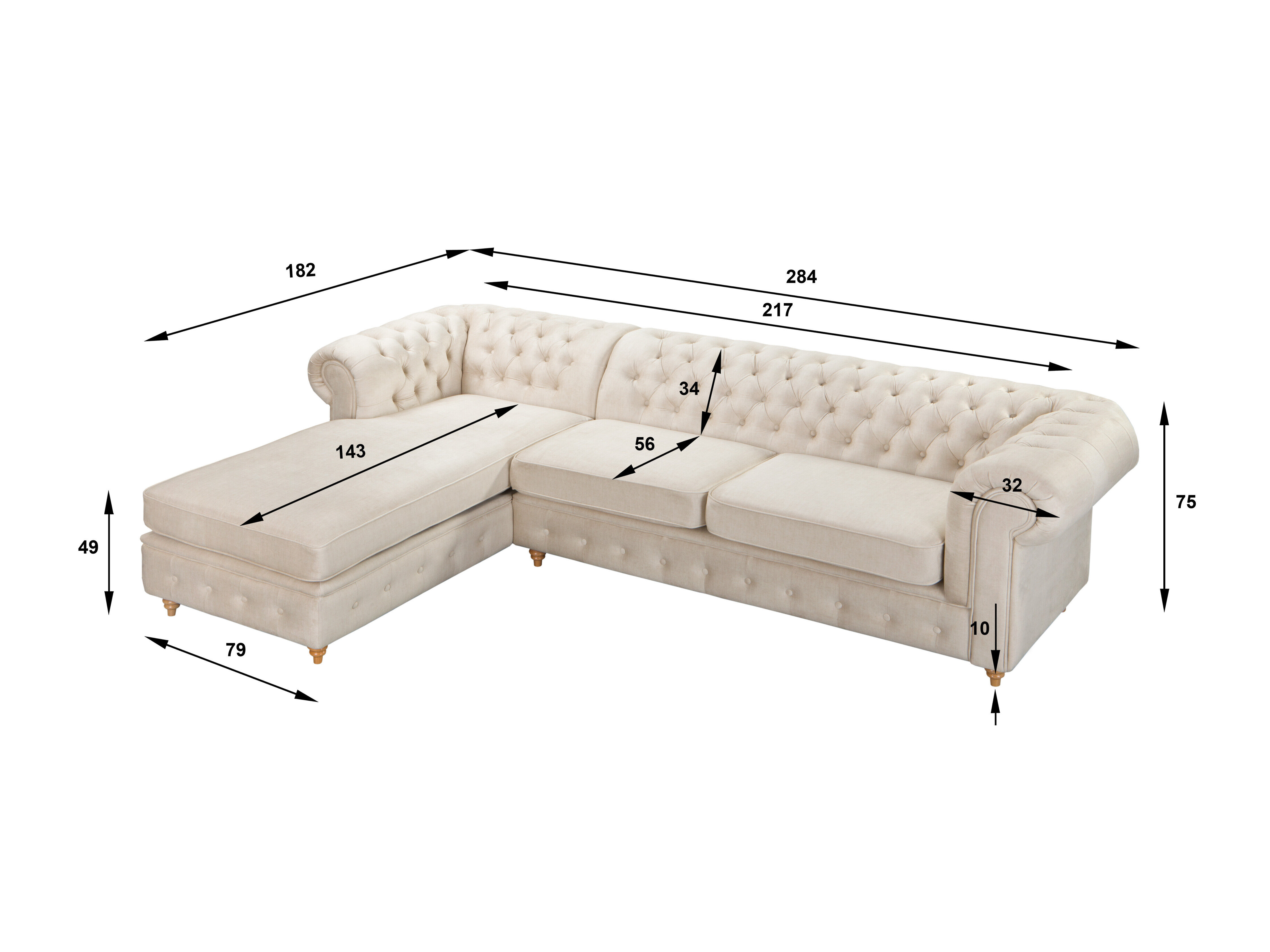 Chesterfield hoekbank Elitala 110 (Vogue 01)