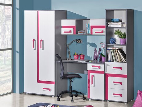 Børneværelsessæt Levtala 120 (Antracit + Hvid + Lyserød)