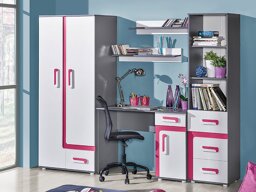 De reeks van de kinderkamer Levtala 116 (Antraciet + Wit + Roze)