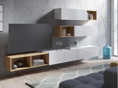 Stuemøbelsæt Remus XXV (Hvid + Glansfuld hvid + Gylden eg)