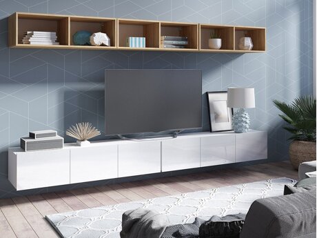 Stuemøbelsæt Tivdalu 153 (Hvid + Glansfuld hvid + Gylden eg)