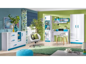 Chambre enfant complète Akron K107 (Blanc + Turquoise)