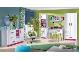 Jauniešu istabas komplekts Akron K107 (Balts + Tumši rozā)