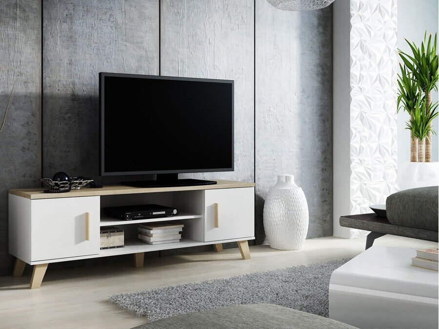 Mobile porta TV Charlotte G108 (Bianco + Sonoma quercia) - Mobili soggiorno