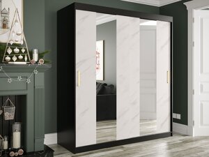 Garderobna omara Hartford 243 (Mat črna + Beli marmor)