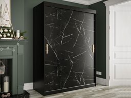 Garderobna omara Hartford 248 (Mat črna + Črni marmor)