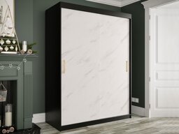 Garderobna omara Hartford 248 (Mat črna + Beli marmor)