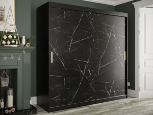 Garderobna omara Hartford 250 (Mat črna + Črni marmor)