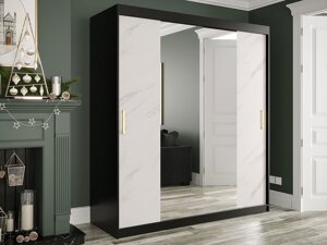 Garderobna omara Hartford 255 (Mat črna + Beli marmor)
