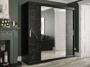 Garderobna omara Hartford 256 (Mat črna + Črni marmor)