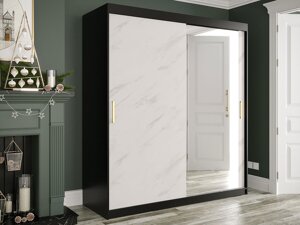Garderobna omara Hartford 261 (Mat črna + Beli marmor)