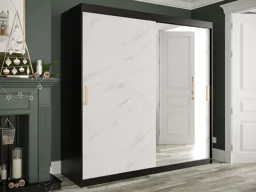 Garderobna omara Hartford 262 (Mat črna + Beli marmor)