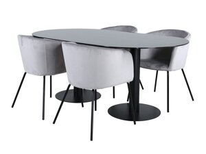 Маса и столове за трапезария Dallas 3063 (Светло сив + Черен)