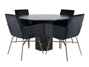 Маса и столове за трапезария Dallas 2618 (Черен + Месинг)