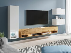 Set mobili soggiorno Sarasota 124 (Bianco + Bianco lucido + Wotan quercia No)