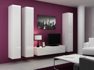 Set mobili soggiorno Charlotte A106 (Bianco + Bianco lucido)