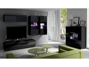 Wohnzimmer-Sets Providence B110 (Schwarz + Schwarz glänzend)