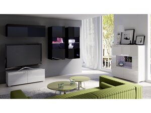 Set mobili soggiorno Providence B110 (È blu Bianco + Bianco lucido + Nero + Nero lucido)