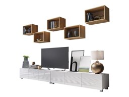 Wohnzimmer-Sets Providence B150 (Weiß + Weiß glänzend + Goldene Eichenholzoptik)